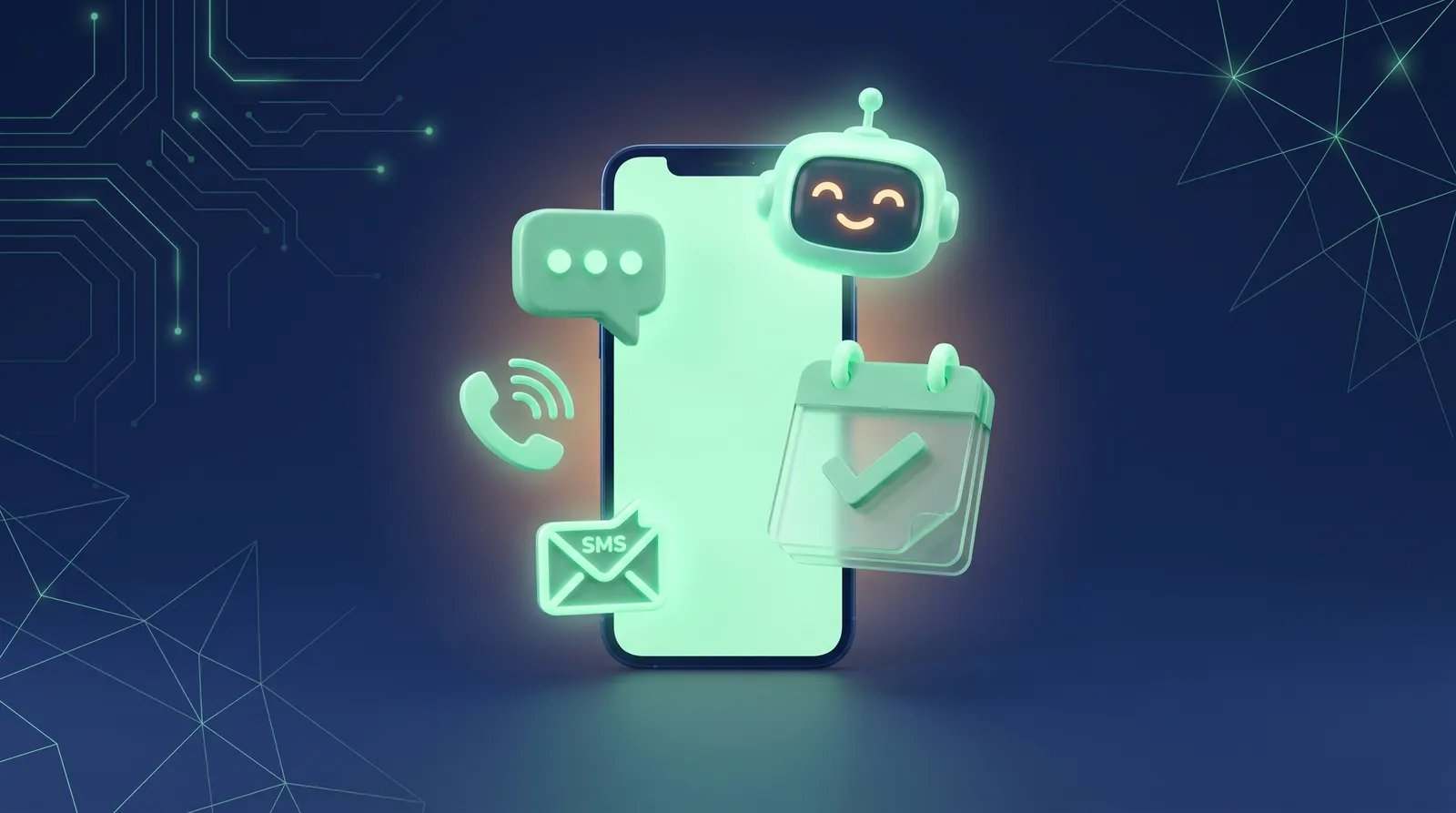 3D illustration of a 24/7 AI receptionist answering calls, texts, and messages for a local business